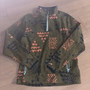 Chubbies Fleece Pullover Aztec Print Quarter Zip Pockets Olive Green Size M